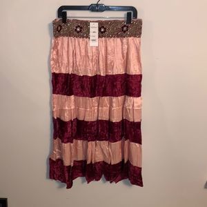 Striped Silk Maxi Skirt With Side Zipper